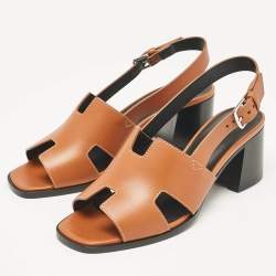 Pre Owned Hermès Brown Leather Elbe Slingback Sandals Size 39