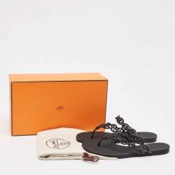 Hermès Black Rubber Chaine d'Ancre Rivage Slide Sandals Size 38