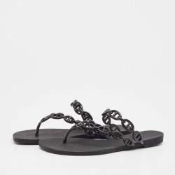 Hermès Black Rubber Chaine d'Ancre Rivage Slide Sandals Size 38