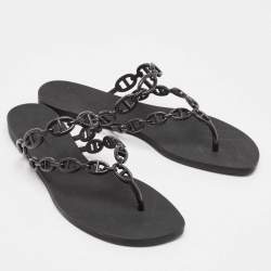 Hermès Black Rubber Chaine d'Ancre Rivage Slide Sandals Size 38