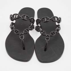 Hermès Black Rubber Chaine d'Ancre Rivage Slide Sandals Size 38