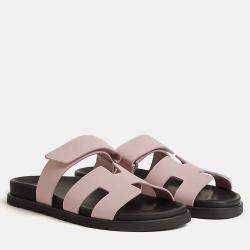Hermes Rose Cancan Calfskin Chypre Sandals Size 38
