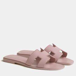 Hermes Rose Cancan Calfskin Oran Sandals Size 38
