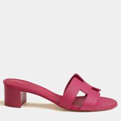 Hermes Rose Bougainvillier Epsom Leather High Heel Oasis Sandals Size 38