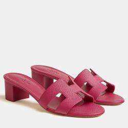 Hermes Rose Bougainvillier Epsom Leather High Heel Oasis Sandals Size 38