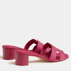 Hermes Rose Bougainvillier Epsom Leather High Heel Oasis Sandals Size 38