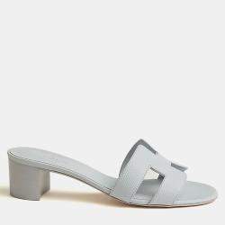Hermes Bleu Glacier Epsom Leather High Heel Oasis Sandals Size 38
