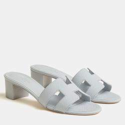 Hermes Bleu Glacier Epsom Leather High Heel Oasis Sandals Size 38