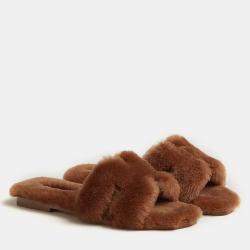 Hermes Naturel Camel Shearling Oran Sandals Size 39