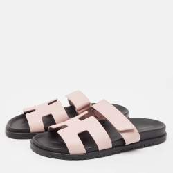 Hermès Beige Leather Chypre Flat Sandals Size 41