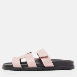 Hermès Beige Leather Chypre Flat Sandals Size 41