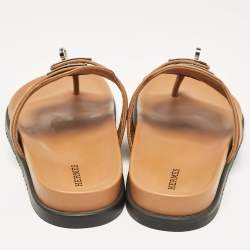Hermes Brown Leather Empire Flat Sandals Size 38