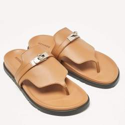 Hermes Brown Leather Empire Flat Sandals Size 38