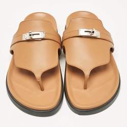 Hermes Brown Leather Empire Flat Sandals Size 38