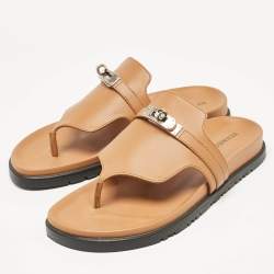 Hermes Brown Leather Empire Flat Sandals Size 38