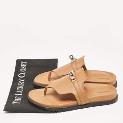 Hermes Brown Leather Empire Flat Sandals Size 38