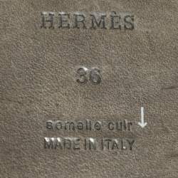 Pre Owned Hermes Black Leather Oran Flat Slide Sandals Size 36