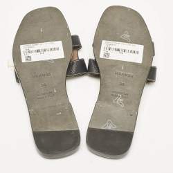 Pre Owned Hermes Black Leather Oran Flat Slide Sandals Size 36