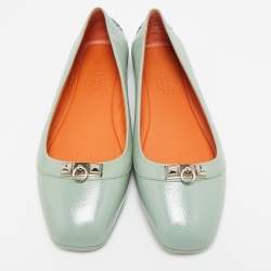 Pre Owned Hermes Green Patent Leather Liberty Ballet Flats Size 40