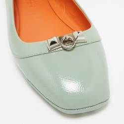 Pre Owned Hermes Green Patent Leather Liberty Ballet Flats Size 40