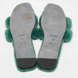Hermès Green Shearling Fur Oran Flat Slides Size 39