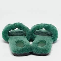 Hermès Green Shearling Fur Oran Flat Slides Size 39