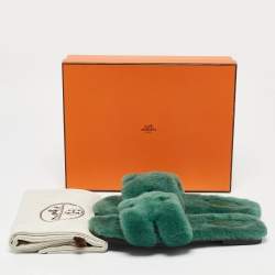 Hermès Green Shearling Fur Oran Flat Slides Size 39