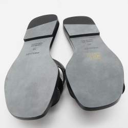Hermes Black Leather Oran Flat Slide Sandals Size 38