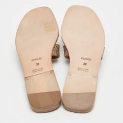 Hermes Beige Lizard Oran Slide Sandals Size 36