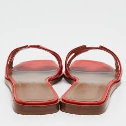 Hermes Red Leather Oran Slide Sandals Size 36.5