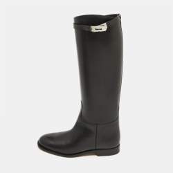 Hermès Black Leather H Jumping Knee Length Boots Size 40