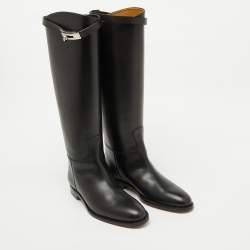 Hermès Black Leather H Jumping Knee Length Boots Size 40