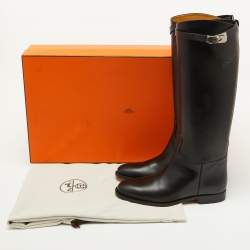Hermès Black Leather H Jumping Knee Length Boots Size 40