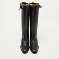 Hermès Black Leather H Jumping Knee Length Boots Size 40