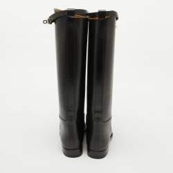 Hermès Black Leather H Jumping Knee Length Boots Size 40