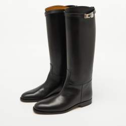 Hermès Black Leather H Jumping Knee Length Boots Size 40