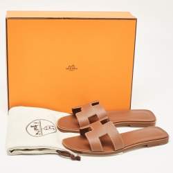 Pre Owned صندل سلايد هيرمس أوران جلد بني مقاس 36