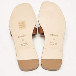 Pre Owned صندل سلايد هيرمس أوران جلد بني مقاس 36