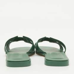 Pre Owned Hermes Green Leather Oran Flat Sandals Size 38