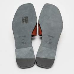 Hermes Brown Lizard and Leather Giulia Flat Slides Size 38