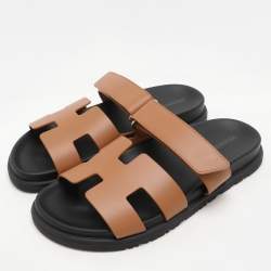 Pre Owned Hermes Brown Leather Chypre Sandals Size 37