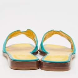 Hermes Blue Twisted Metal Thread Oran Flat Slides Size 36