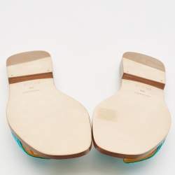 Hermes Blue Twisted Metal Thread Oran Flat Slides Size 36