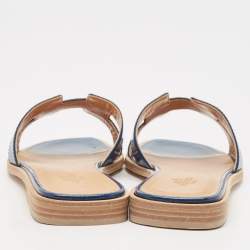 Hermes Blue Patent Leather Oran Flat Slides Size 36