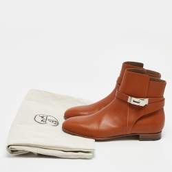 Hermes Brown Leather Neo Ankle Boots Size 39.5