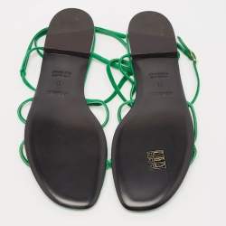 Hermes Green Suede Diamante Ankle Wrap Flat Sandals Size 40