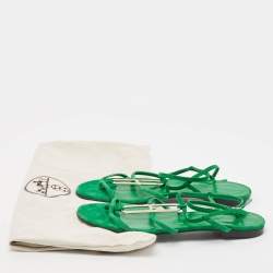 Hermes Green Suede Diamante Ankle Wrap Flat Sandals Size 40