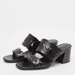 Pre Owned Hermes Black Leather Gaby Sandals Size 41