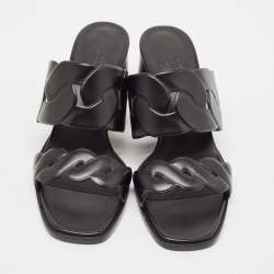 Pre Owned Hermes Black Leather Gaby Sandals Size 41