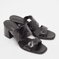 Pre Owned Hermes Black Leather Gaby Sandals Size 41
